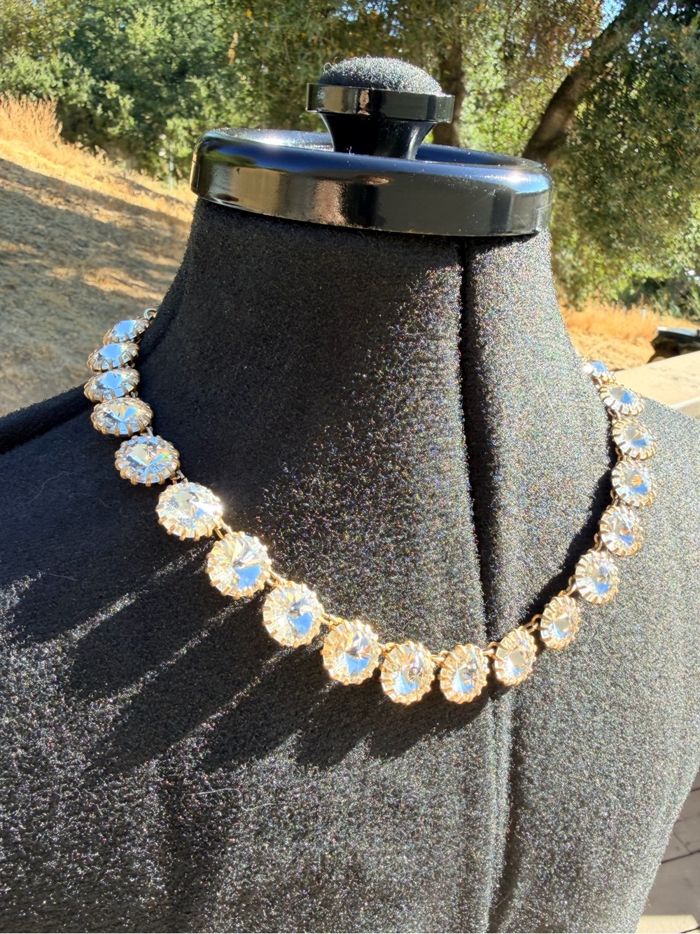 VTG J.Crew Venus Flytrap Clear Crystal Rivoli Statement Collar Gold Tone